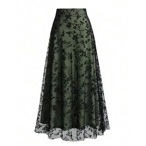Elegant Green Floral Skirt